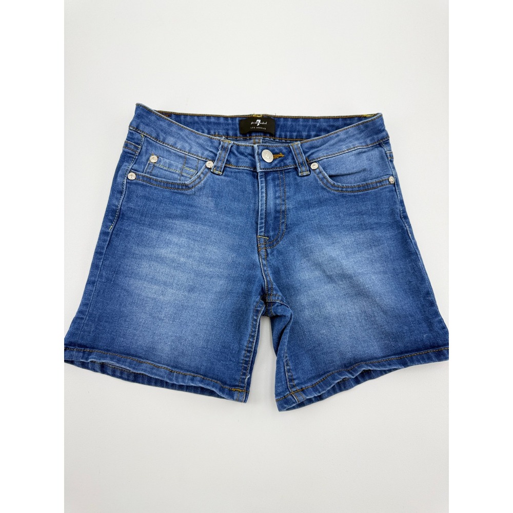 7 For All Mankind Girls Size 12 Denim Shorts Medium Wash Stretch Squiggle 5"
